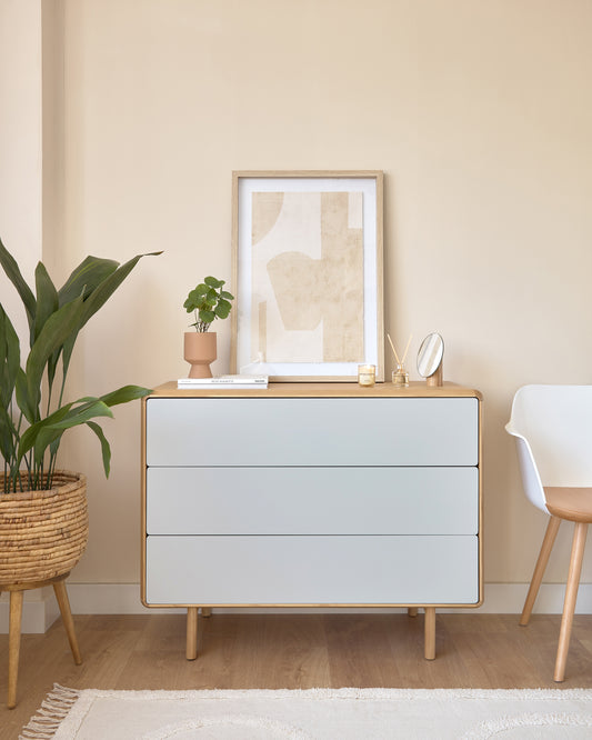 Commode Anielle de 3 tiroirs en bois et placage de frêne 99 x 78,5 cm