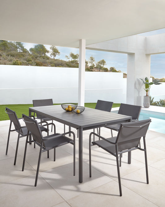 Table de jardin extensible Zaltana en aluminium gris foncé mat 140 (200) x 90 cm