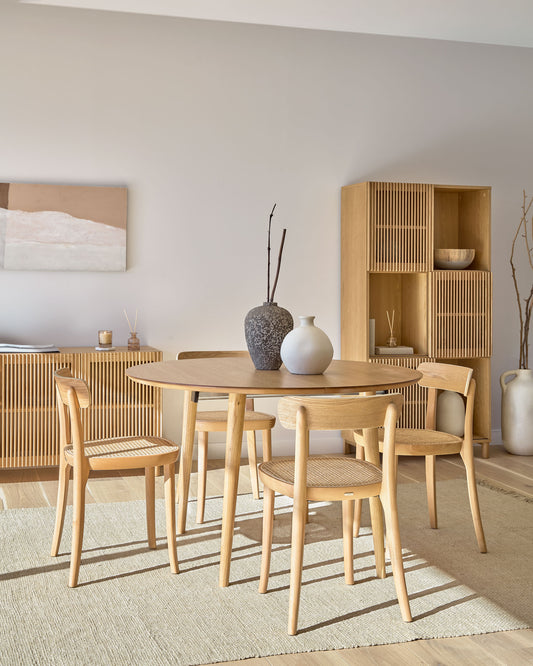 Table extensible Oqui ronde placage de chêne et pieds en bois Ø 120 (200) x 120 cm