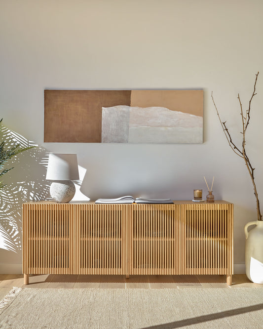 Buffet Beyla 4 portes en bois de frêne et placage de chêne 180 x 71,5 cm FSC 100 %
