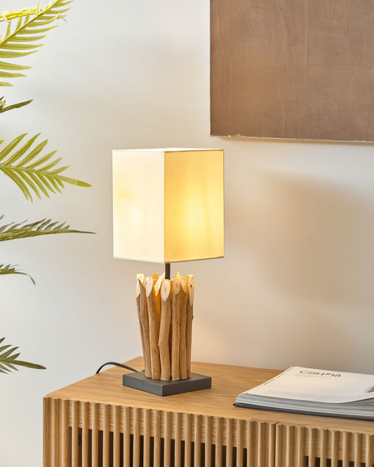 Lampe de table Boop en bois rouge et en bois d'hévéa