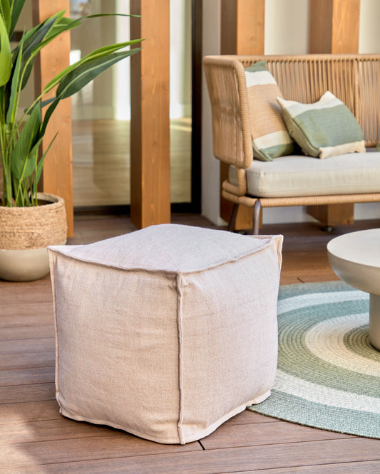 Pouf Leeith 100 % PET beige 40 x 39 cm