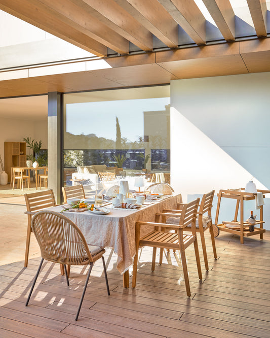 Chaise Shann en corde beige et pieds en acier galvanisé