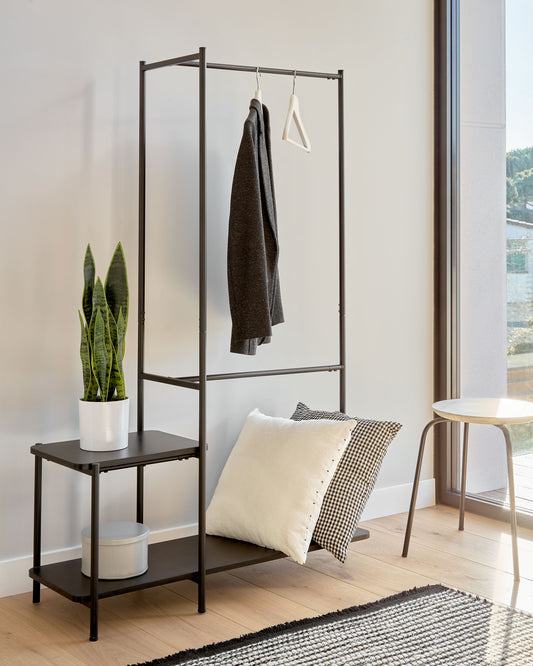 Penderie avec banc Galatia en mélaminé et métal laqué noir 100 x 150 cm