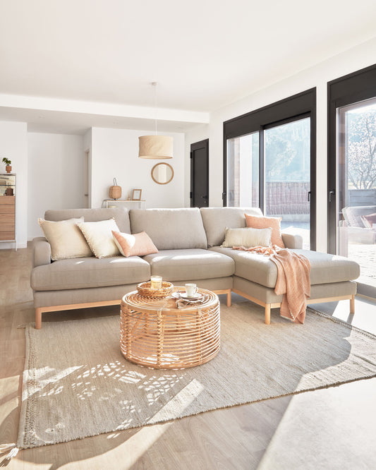 Canapé Mihaela 3 places avec méridienne à droite en micro bouclette grise 264 cm FSC Mix Credit