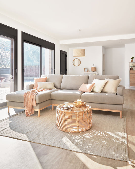 Canapé Mihaela 3 places avec méridienne à gauche en micro bouclette grise 264 cm FSC Mix Credit