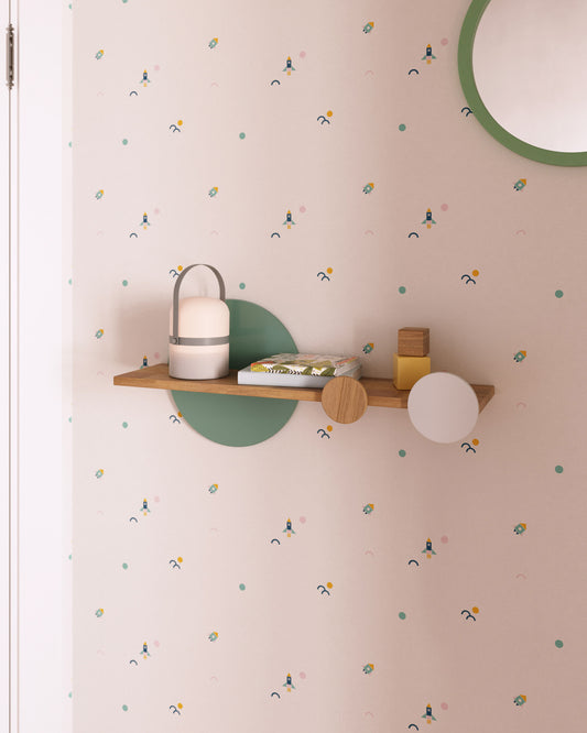 Étagère Diti en pin naturel et MDF blanc et turquoise 60 x 26 cm