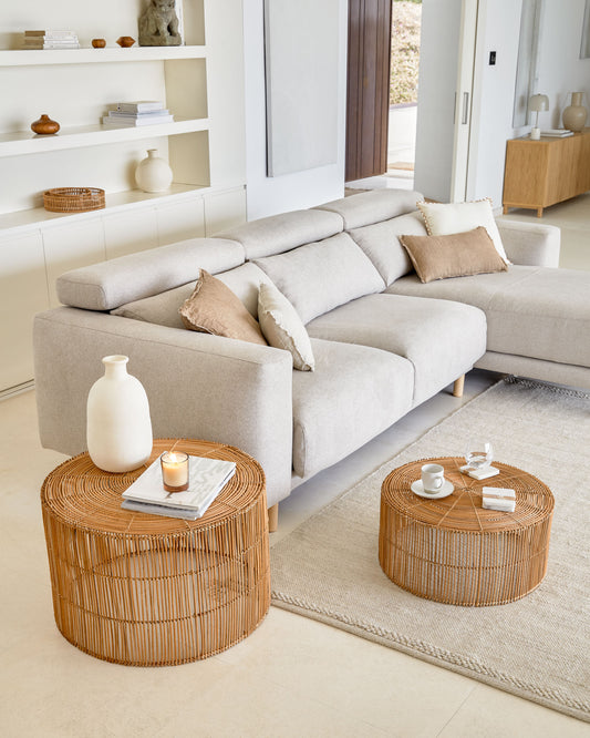 Lot Elmima de 2 tables basses 100% rotin finition naturelle Ø 66 cm et Ø 55 cm