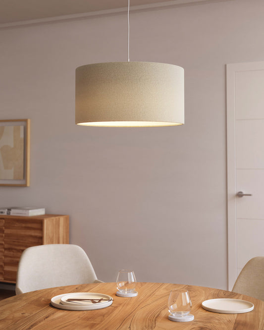 Abat-jour suspension grand Nazli en lin finition beige Ø 50 cm