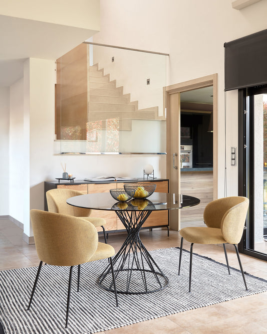 Table ronde Niut en verre et pieds en acier finition noire Ø 120 cm