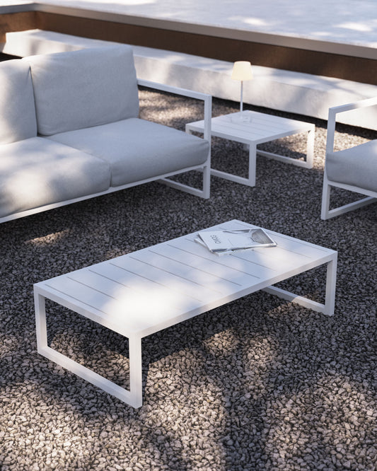 Table basse Comova 100 % pour extérieur en aluminium blanc 60 x 114 cm
