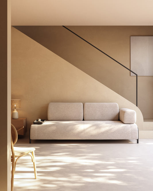 Canapé Compo 3 places beige grisâtre avec petit plateau 232 cm