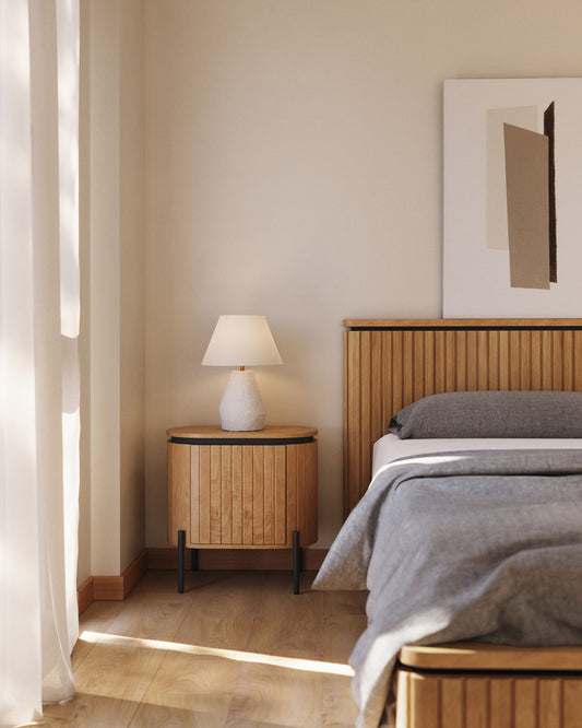 Table de chevet Licia 1 porte en bois de manguier et métal peint en noir 55 x 55 cm