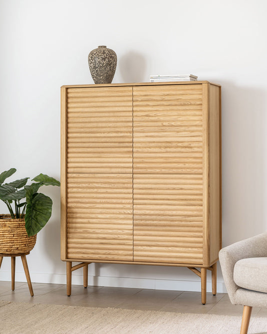 Buffet haut Lenon 4 portes en bois et placage de chêne 104,5 x 144 cm FSC MIX Credit