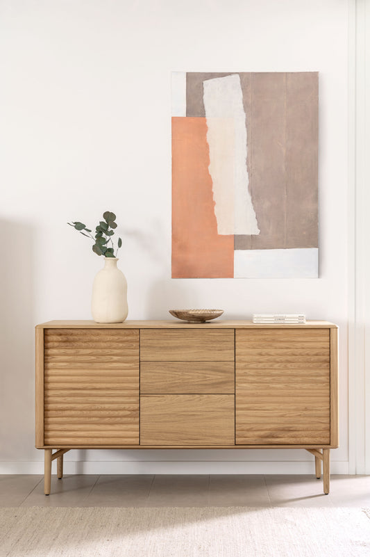 Buffet Lenon 2 portes et 3 tiroirs bois et placage chêne 155 x 86 cm FSC MIX Credit