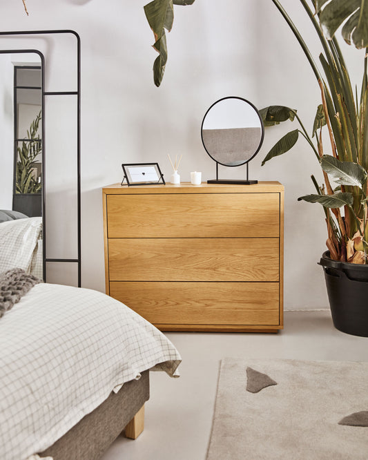 Commode Abilen 3 tiroirs en placage de chêne 90 x 75 cm FSC 100%