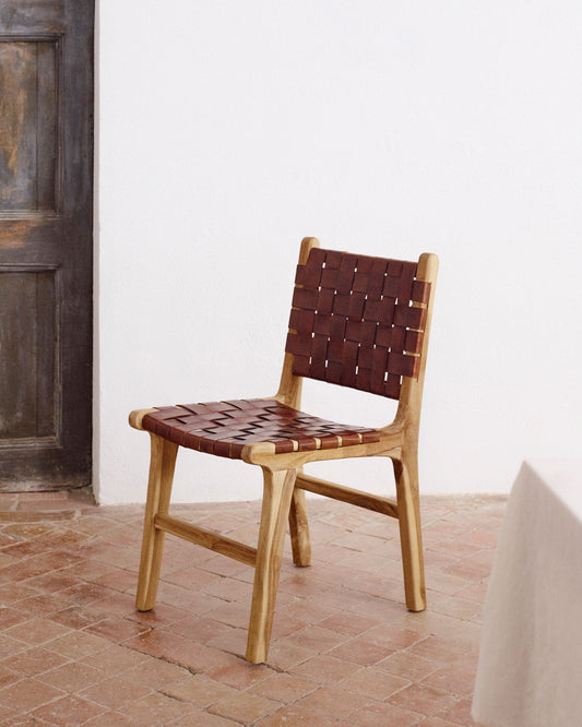 Chaise Calixta en cuir et bois de teck