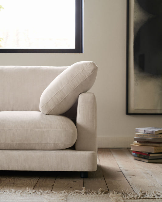Canapé Gala 6 places en chenille beige 390 cm – Certifié FSC Mix Credit