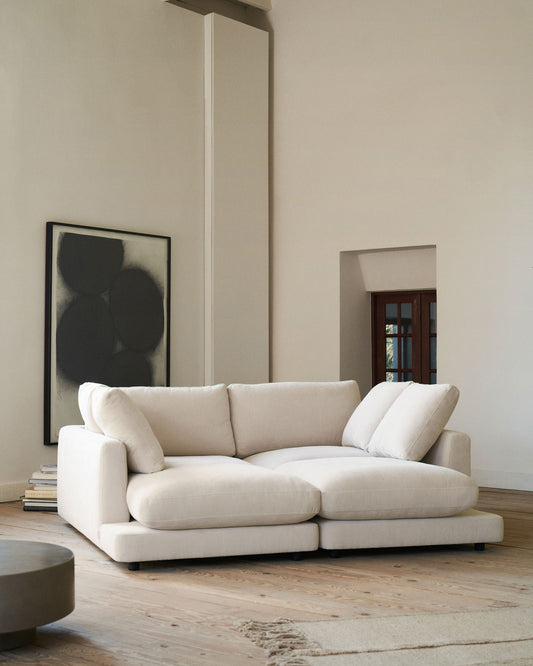 Canapé Gala 3 places en chenille beige avec double méridienne 210 cm – Certifié FSC Mix Credit