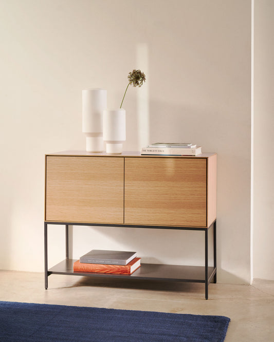 Buffet Vedrana 2 portes placage de chêne et pieds en acier noir 98 x 80 cm
