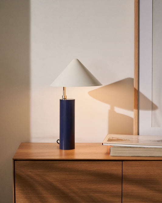 Lampe de table Shiva en métal peint bleu et blanc