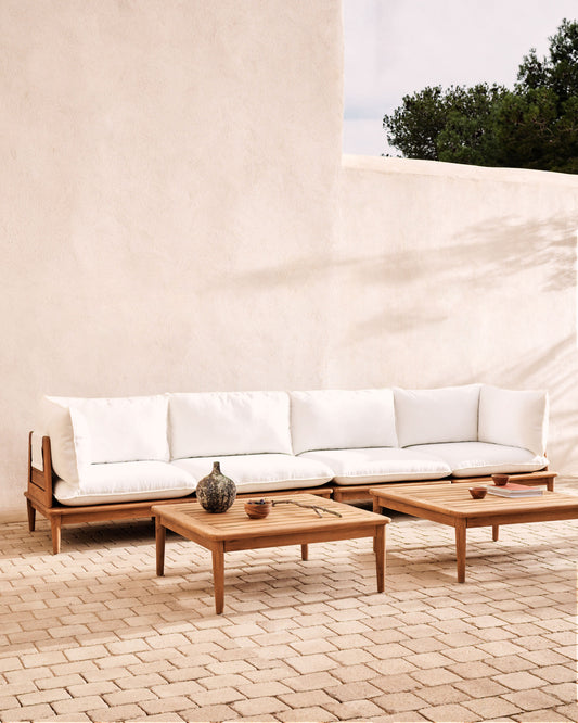 Set modulable Portitxol 2 fauteuils d'angle, 2 fauteuils, 2 tables basses bois teck