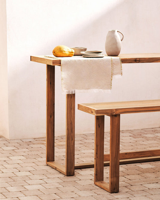 Table haute 100 % d'extérieur Canadell en bois de teck recyclé 140 x 70 cm