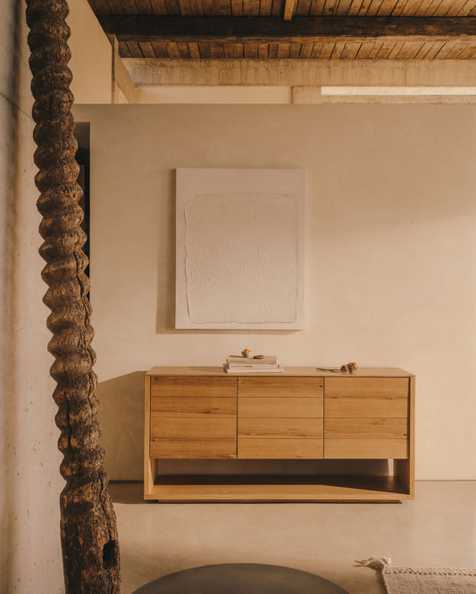 Buffet Alguema 3 portes en placage de chêne finition naturelle 151 x 73 cm
