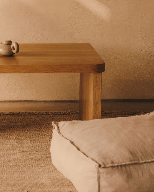 Pouf Forallac 100% lin beige 50 x 50 cm