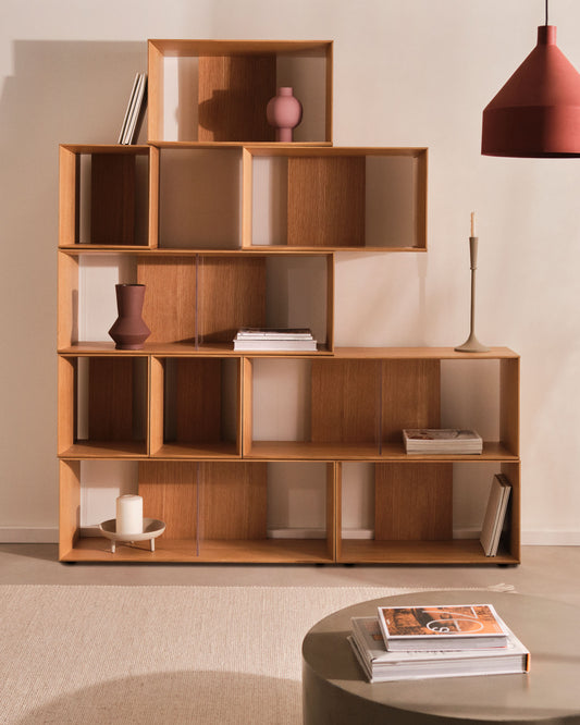 Lot Litto de 6 étagères modulables en placage de chêne 101 x 152 cm