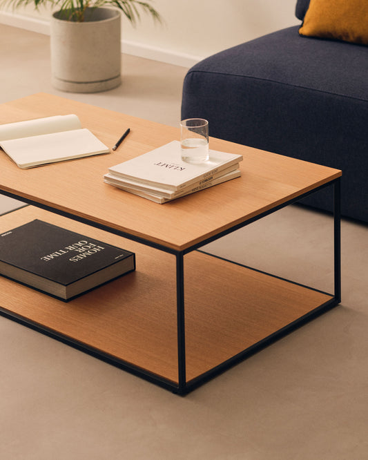 Table basse Yoana en placage de chêne et structure en métal noir 110 x 60 cm
