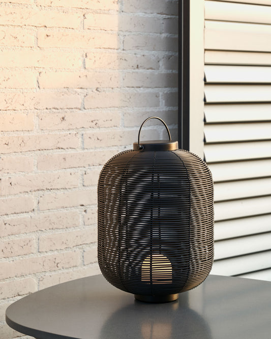 Lampe de table baladeuse petit format Saranella en rotin synthétique noir