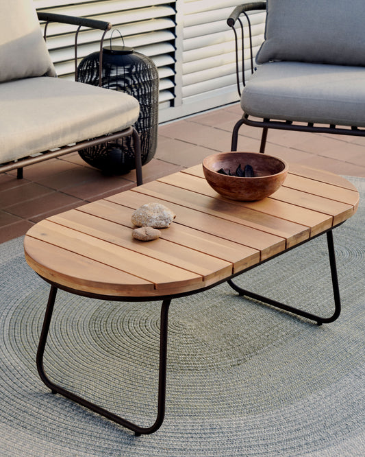 Table basse d'extérieur Salguer bois acacia acier marron Ø 100 x 50cm FSC 100%