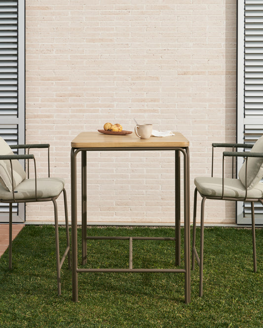 Table haute d'extérieur Salguer bois acacia acier marron 70 x 70 cm FSC 100%