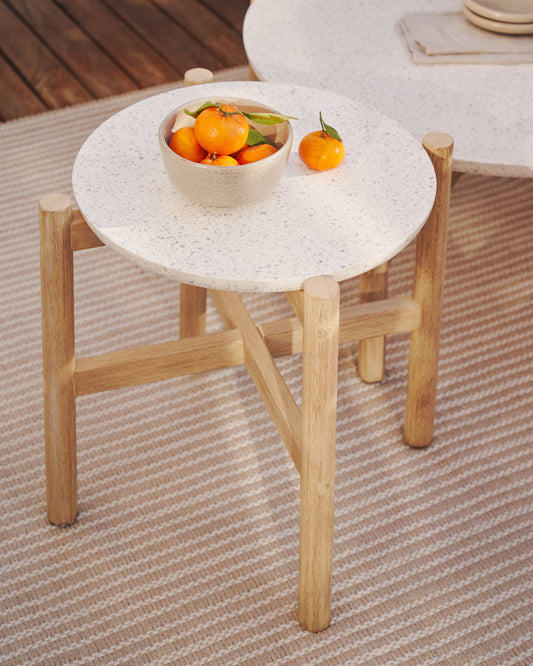 Table d'appoint Pola en ciment et bois d'eucalyptus Ø 50 cm FSC