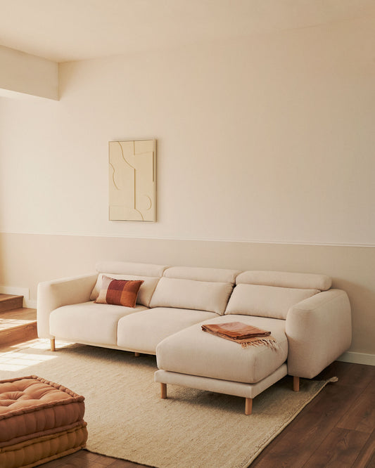 Canapé Singa 3 places avec méridienne droite, appui-tête inclinable et siège extensible blanc 296 cm