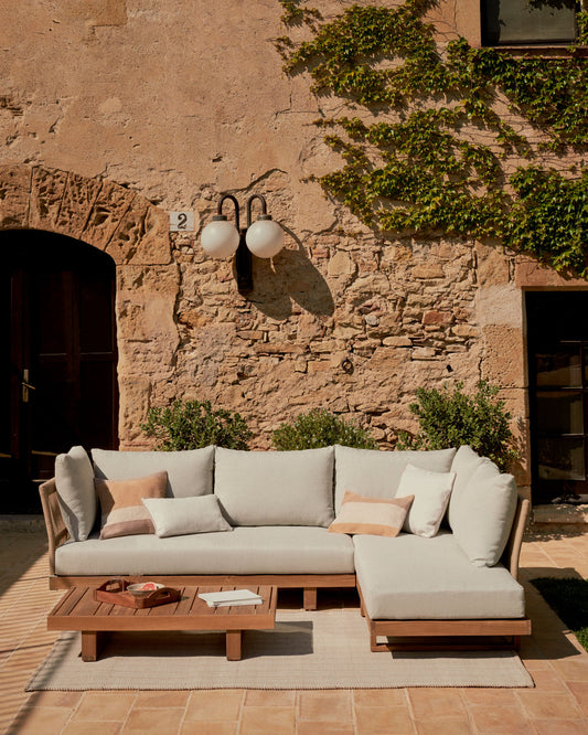 Ensemble Raco de canapé d'angle 5 places et table basse en bois d'acacia