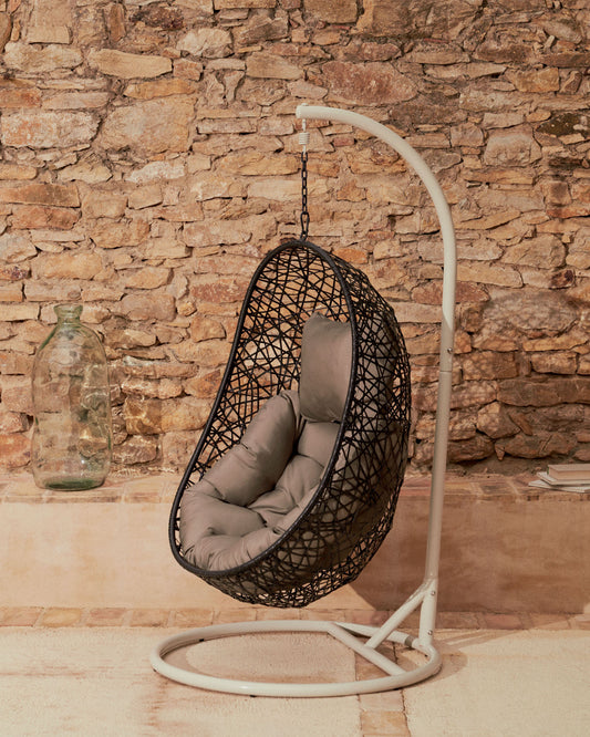 Fauteuil suspendu Florina gris foncé sur pied gris clair