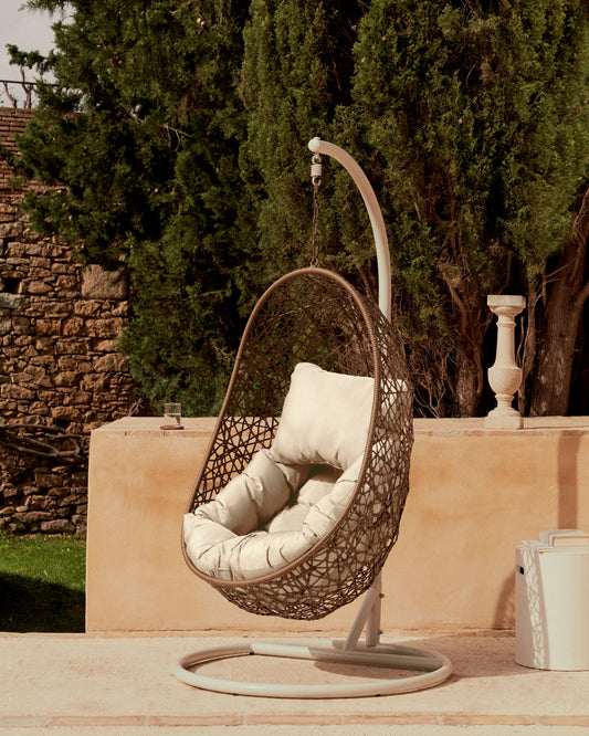 Fauteuil suspendu Florina marron sur pied gris clair