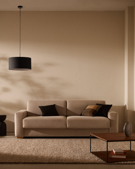 Canapé-lit Anley 3 places beige avec pieds en bois de hêtre 224 cm FSC Mix Credit
