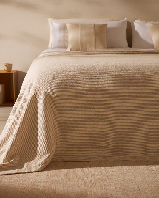 Couvre-lit Bedar 100% coton beige pour lit de 150/160 cm