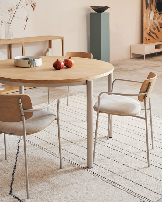 Table ronde extensible Montuiri en placage de chêne et pieds en acier gris  Ø90(170) cm