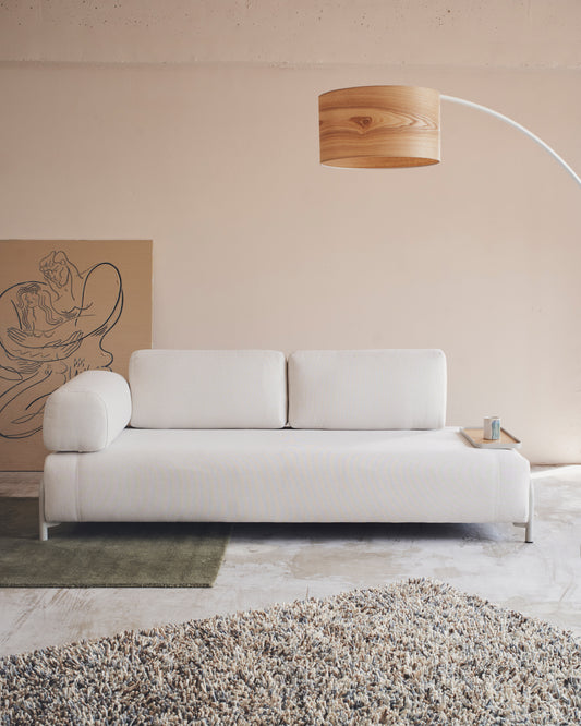 Canapé Compo 3 places chenille beige, plateau petit placage de chêne et structure en métal beige 232cm FSC Mix Credit