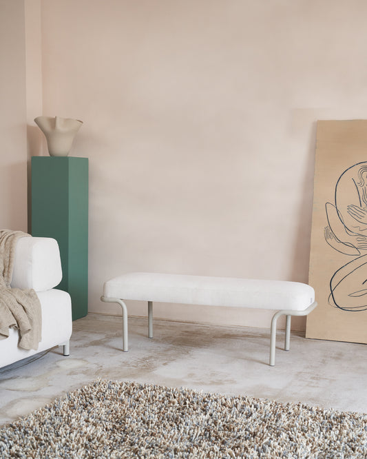 Banc Compo en chenille beige et structure en métal beige 130 cm