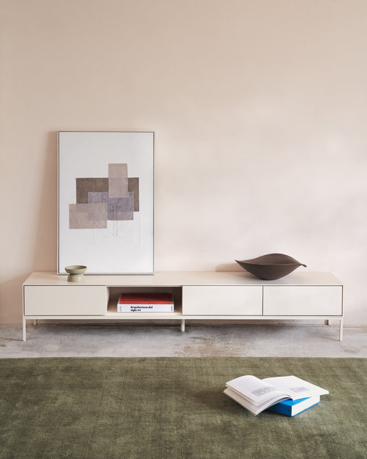 Meuble de TV Vedrana 3 tiroirs DM laqué blanc 195 x 35 cm