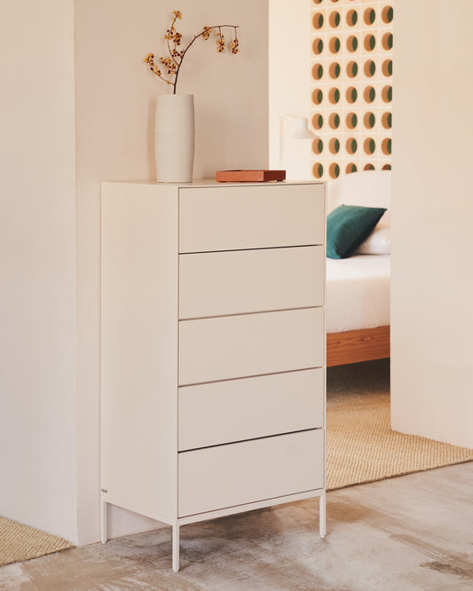 Commode Vedrana 5 tiroirs DM laqué blanc 60 x 114 cm
