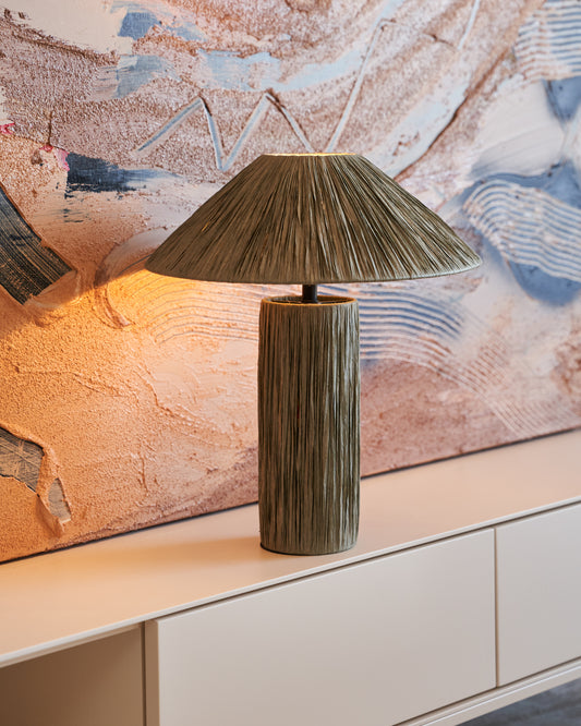Lampe de table Samse en raphia vert