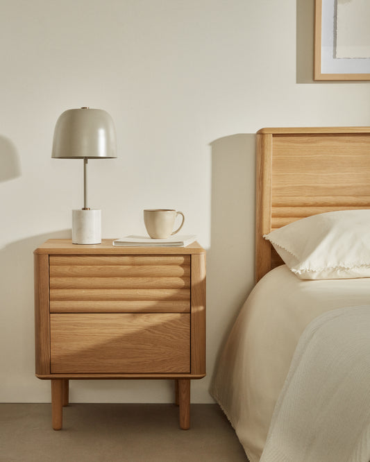 Table de chevet Lenon 2  tiroirs bois et placage chêne 50 x 55 cm FSC MIX Credit