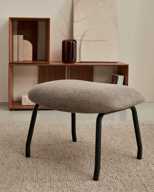 Repose-pied Belina en chenille marron clair et acier avec finition noire FSC 100%