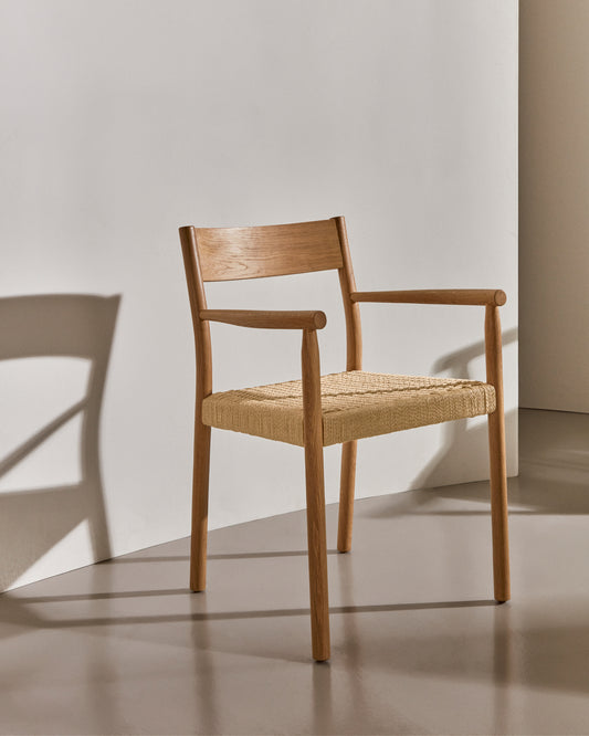Chaise Yalia en bois de chêne massif avec finition naturelle et assise en corde FSC Mix Credit